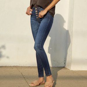 Kancan Women's Lyla High Rise Super Skinny Jeans Raw Hem Size 26 Blue 5 Button